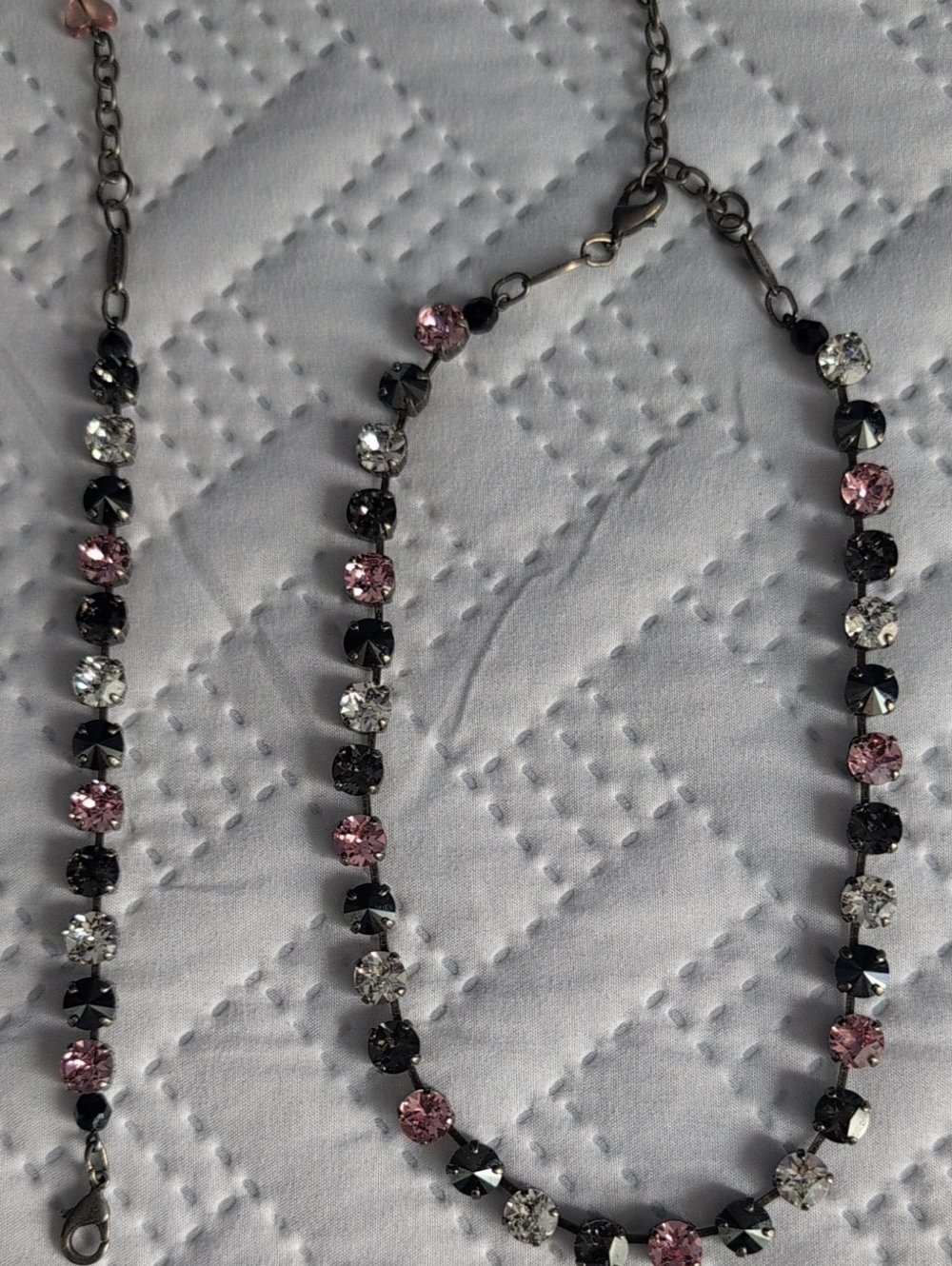 Sabika Pink, Black & Clear Crystal Station Necklace And Matching Bracelet